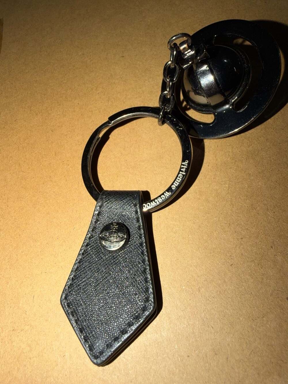 Vivienne Westwood Debbie 3D Orb Leather Keyring Black Gunmetal